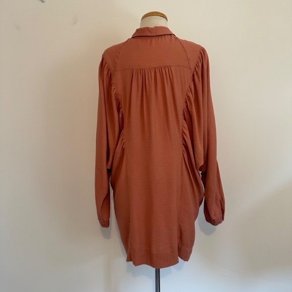 Free People Batwing Rustic Orange Brown Button Front Pockets Shirt Fall Sz S - Picture 2 of 12